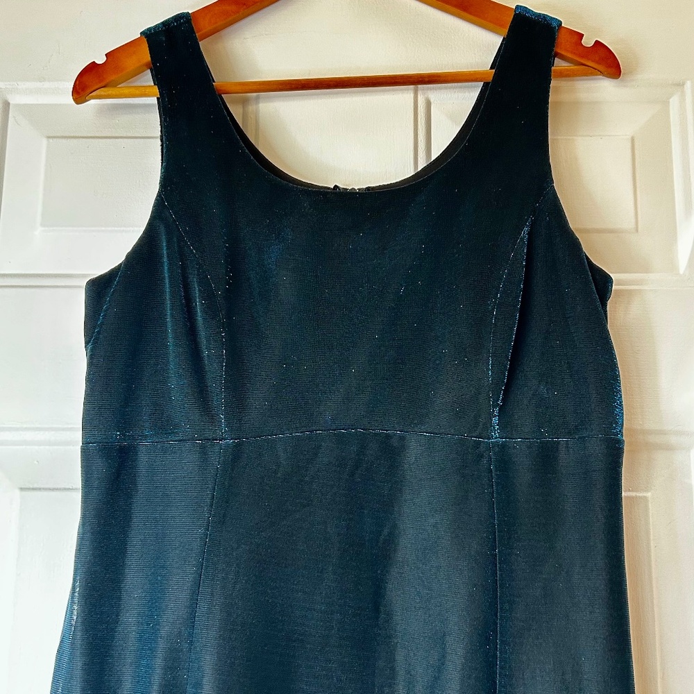 Black Sleeveless Dress with Teal Metallic Overlay *Size 16